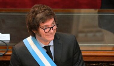 Le président argentin Javier Milei lors de son premier discours de politique générale devant le Parlement, le 1er mars 2024 à Buenos Aires