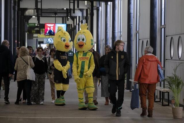 photo les mascottes du fc nantes se promènent dans les allées.  ©  photo presse océan-nathalie bourreau