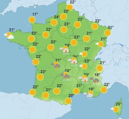 photo les prévisions de températures du lundi 28 avril 2025.  ©  météo france