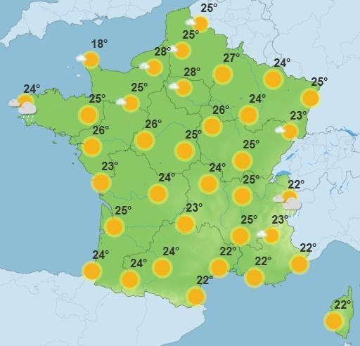 photo les prévisions de températures du jeudi 1er mai 2025.  ©  météo france