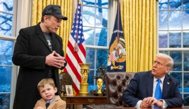 esla and SpaceX CEO Elon Musk with his son X � A-Xii join US President Donald Trump as he signs executive orders in the Oval Office of the White House in Washington, DC, February 11, 2025. Tech billionaire Elon Musk, who has been tapped by President Donald Trump to lead federal cost-cutting efforts, said the United States would go "bankrupt" without budget cuts. Musk leads the efforts under the newly created Department of Government Efficiency (DOGE), and was speaking at the White House with Trump, who has in recent weeks unleashed a flurry of orders aimed at slashing federal spending. (Photo by Jim WATSON / AFP)