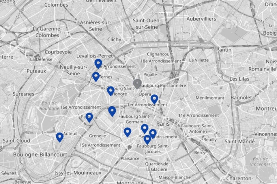 Les adresses rattachées à la Sopridex, la société privée d'exploitation immobilière qui gère les biens du Vatican à Paris - capture d'écran réalisées le 25 juin 2025.