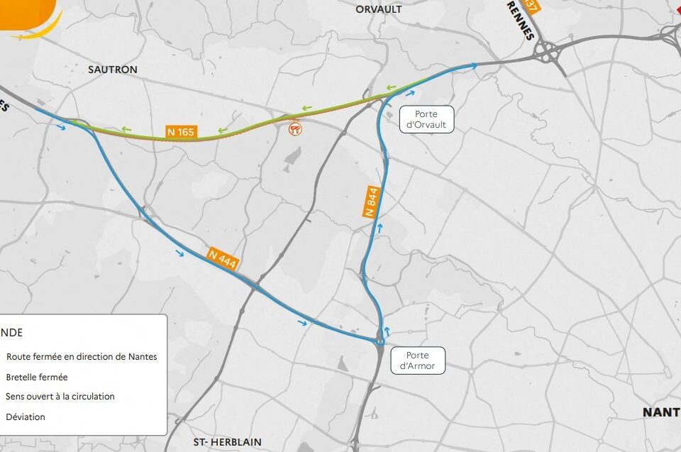 Les déviations dans le sens Nantes-Vannes. 