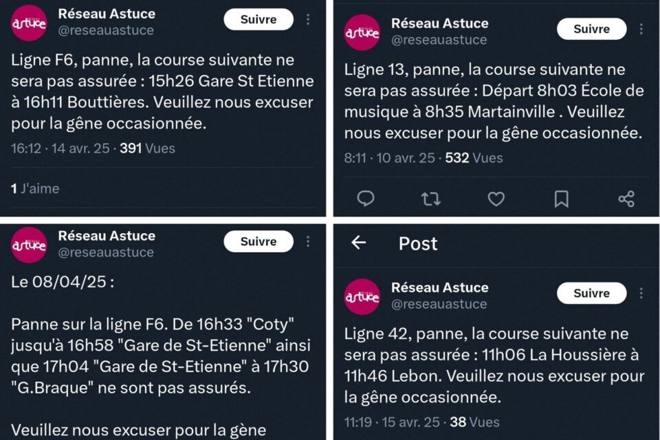 Captures d'écran récentes du compte Twitter du réseau Astuce datant de ces dernières heures.