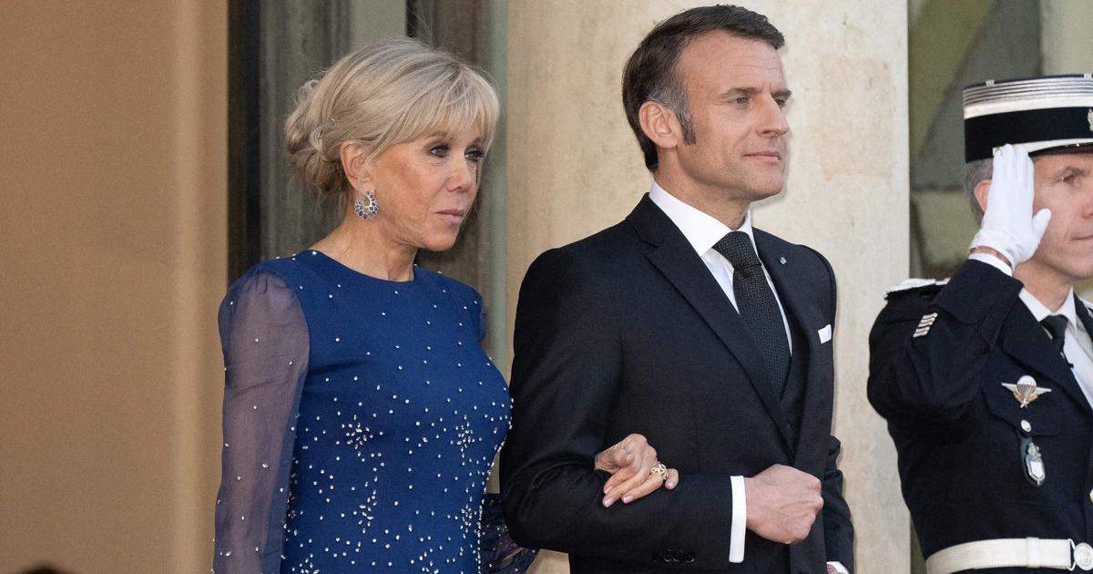 Brigitte Macron et sa robe «nuit étoilée» pour accueillir le couple royal du Danemark à l’Élysée