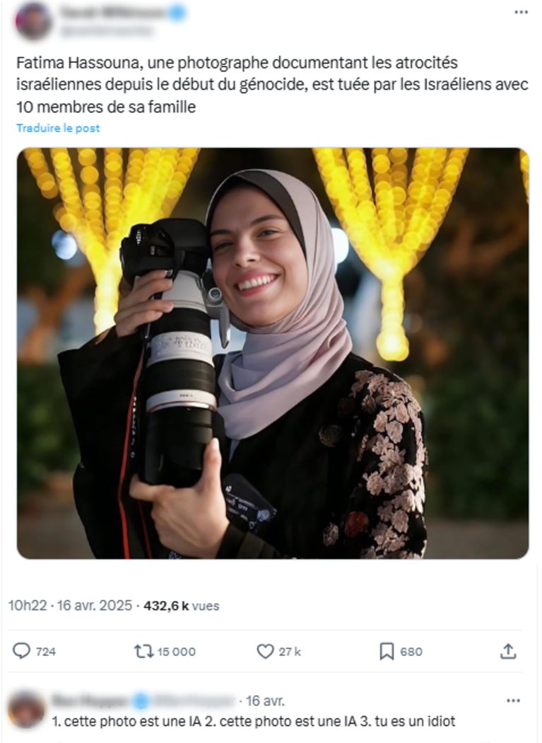 En réponse à cette photo, des utilisateurs affirment qu'elle a été générée par IA.
