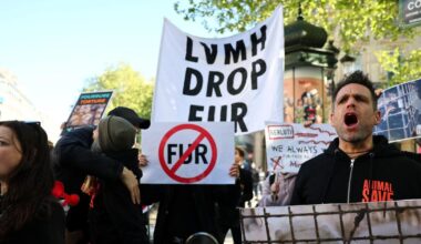 des militants protestent devant l’assemblée générale du géant de luxe, à Paris