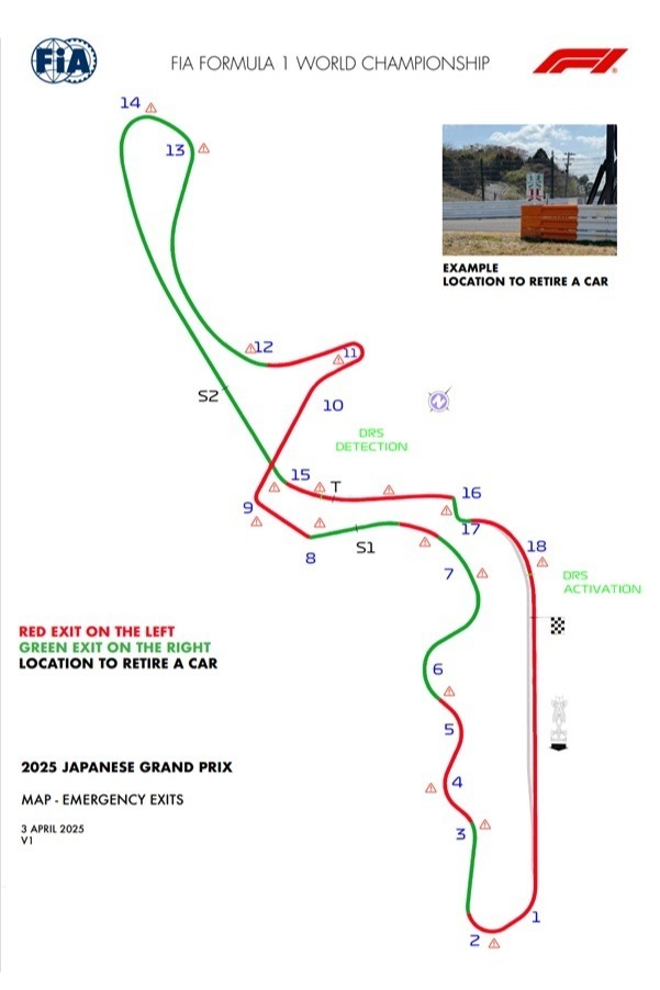 La nouvelle carte de la FIA pour le circuit de Suzuka.
