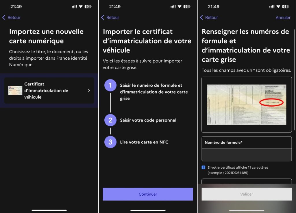 L'ajout de la carte grise dans France Identité.