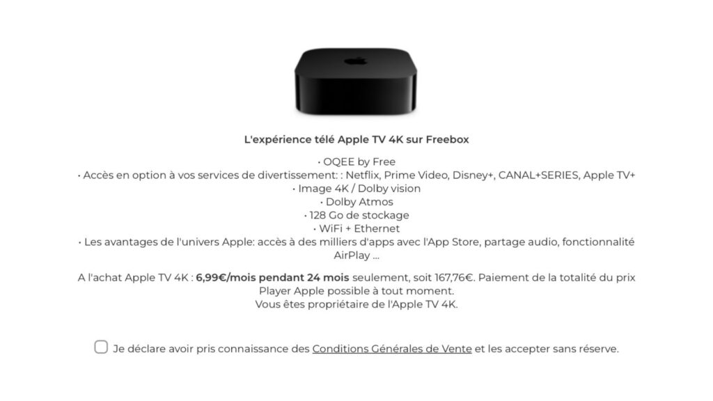 Apple TV 4K dans l'offre Free