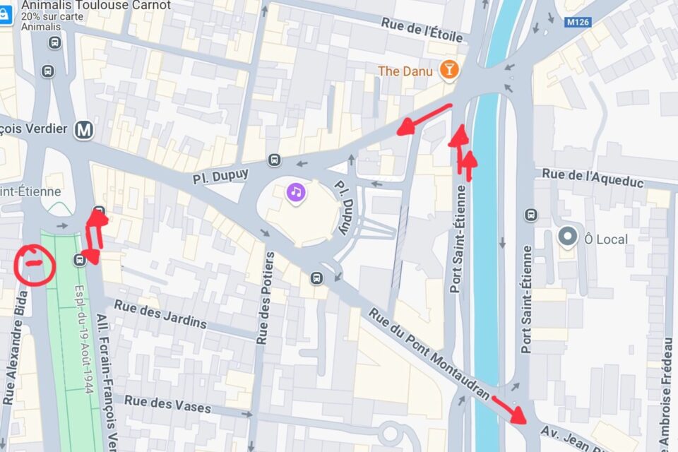 Circulation actuelle dans le secteur de la place Dupuy 