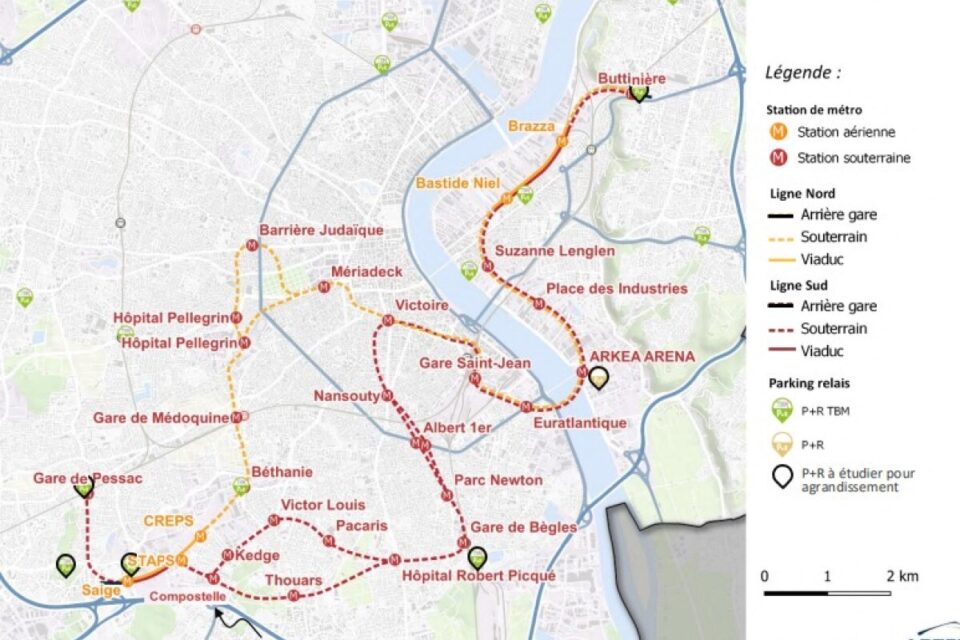 Le tracé potentiel du métro (l'itinéraire jaune a été retenu).
