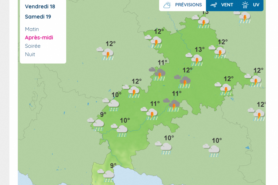 La carte des prévisions en Haute-Garonne pour ce samedi 19 avril 2025.