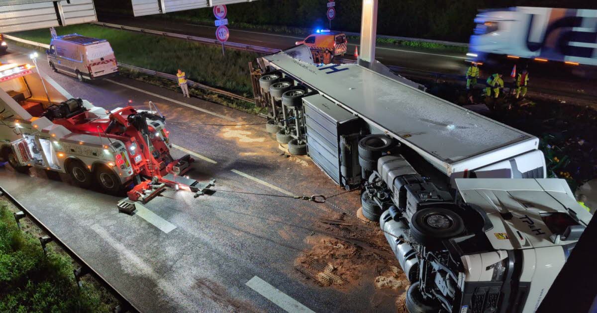 un poids lourd se renverse dans le sens Nancy-Metz, 2 blessés et d'importants ralentissements