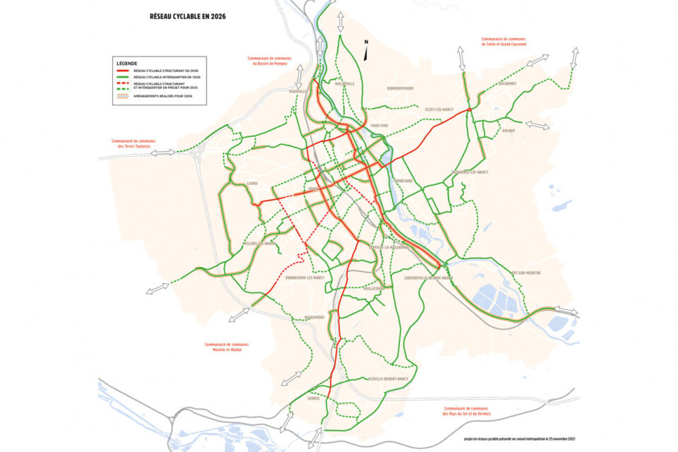 En 2026, la métropole du Grand Nancy devrait compter 200 km d'aménagements cyclables sécurisés grâce notamment à deux nouveaux axes structurants.