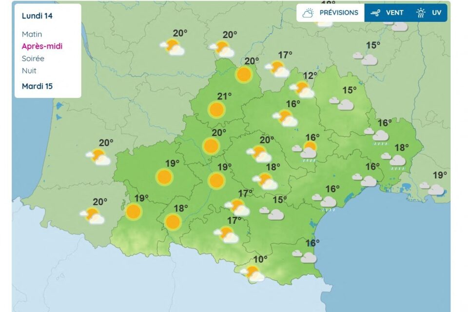 Voici les prévisions de Météo France pour ce lundi 14 avril 2025 après-midi en Occitanie