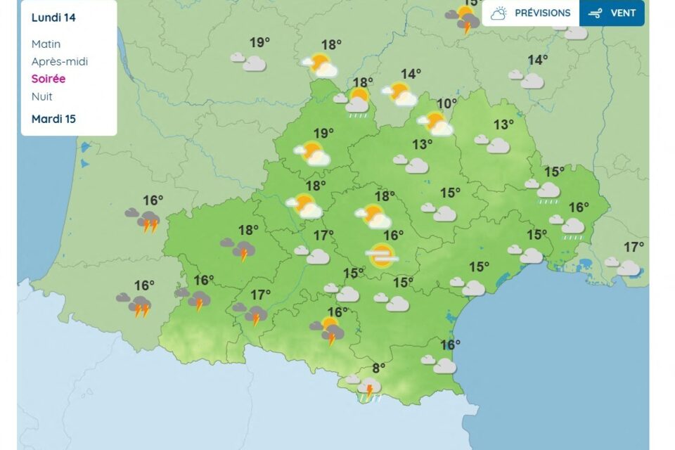 Des orages pourraient s'inviter sur certains départements d'Occitanie en soirée ce lundi