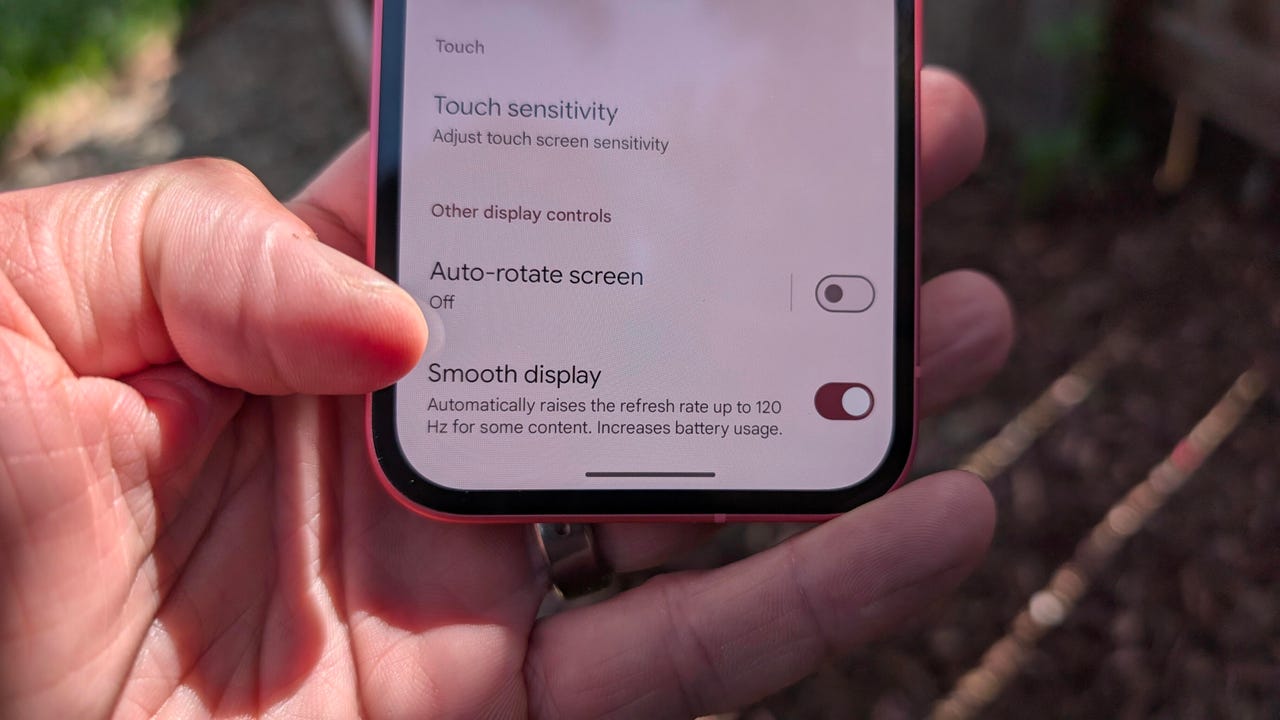 Pixel 9a Smooth Display settings