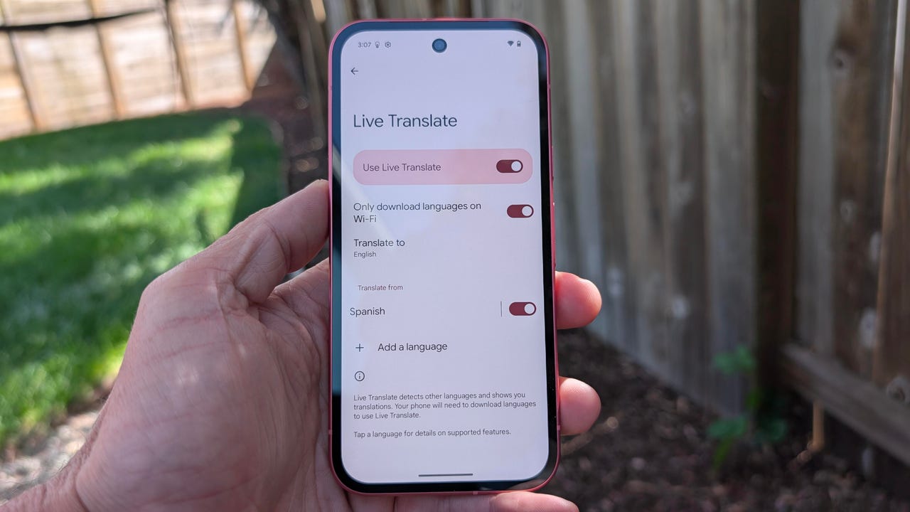 Pixel 9a Live Translate settings