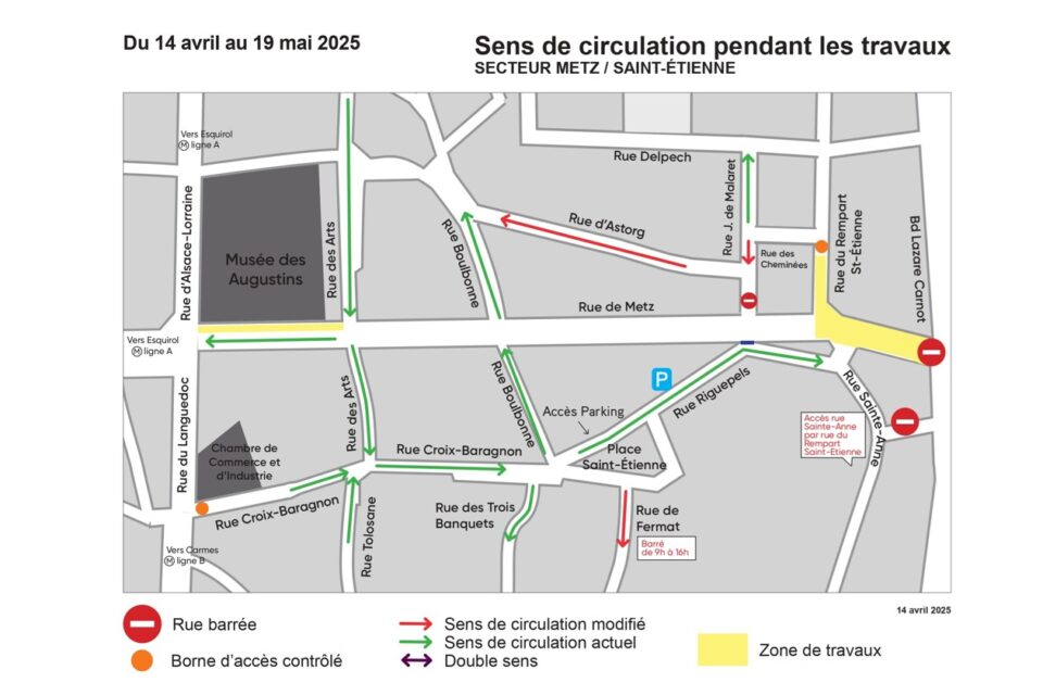 Sens de circulation rue de Metz du 14 avril au 19 mai 2025 