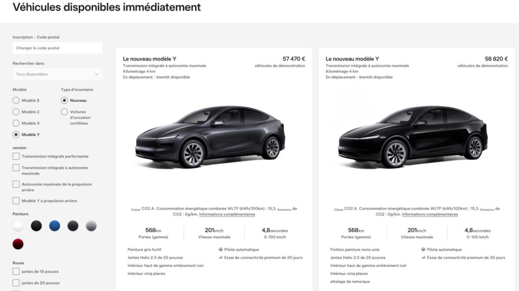 Tesla a deux nouveaux Model Y en stock en Allemagne // Source : Tesla (capture d'écran)