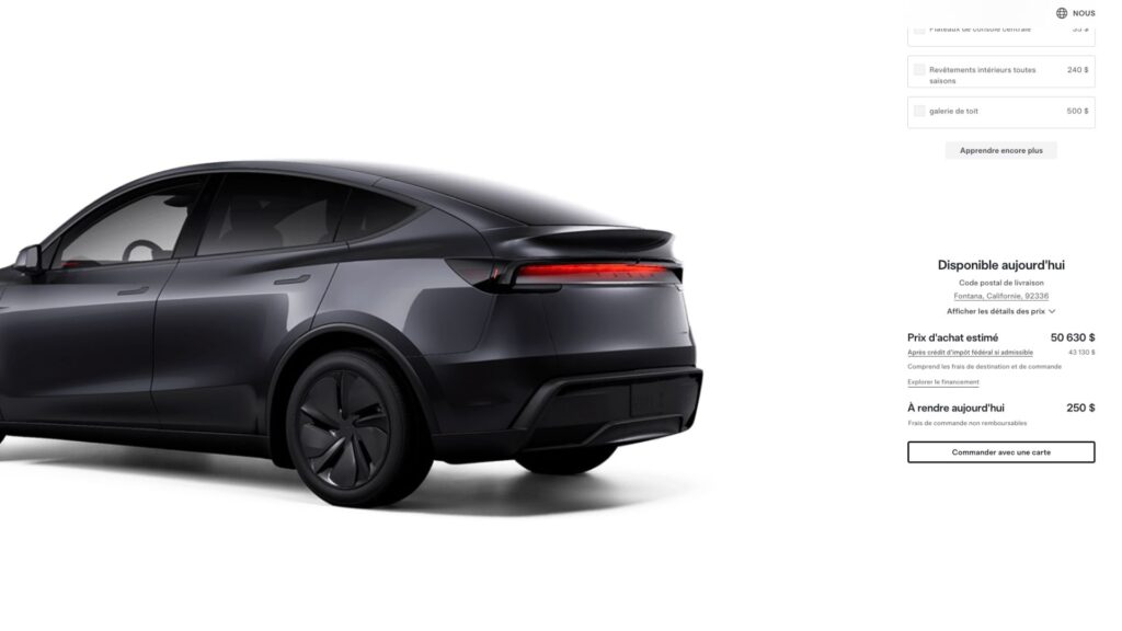 Il est possible de repartir avec un nouveau Model Y le jour-même aux États-Unis // Source : Tesla (Capture d'écran)