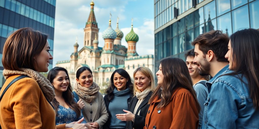 Discussion entre personnes sur l'avenir de la Russie.