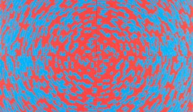 François Morellet, Répartition aléatoire de 20 % de carrés, superposée 5 fois en pivotant au centre