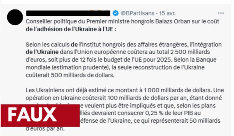 Cet internaute, relai de la propagande russe, se fait l'écho des chiffres cités par le conseiller d'Orban, le 15 avril 2025