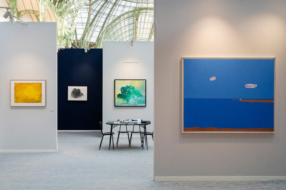 Vincent Bioulès, Alexandre Hollan et Marlon Wobst sur le stand de la galerie La Forest Divonne