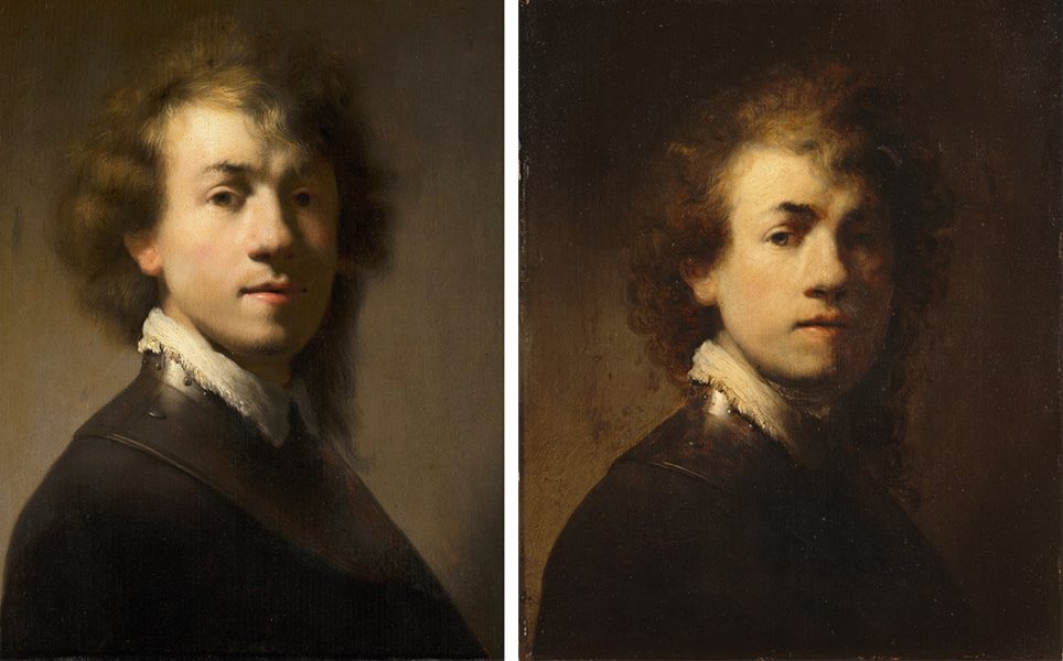 Rembrandt van Rijn, Autoportrait avec un gorgerin. (À gauche) musée Mauritshuis (À droite) Germanisches Nationalmuseum