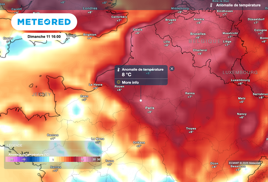 Températures très nettement supérieures aux normales de saison ce dimanche après-midi.