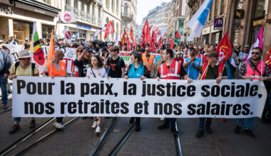 Premier mai défilé intersyndical droit des travailleurs manifestation politique