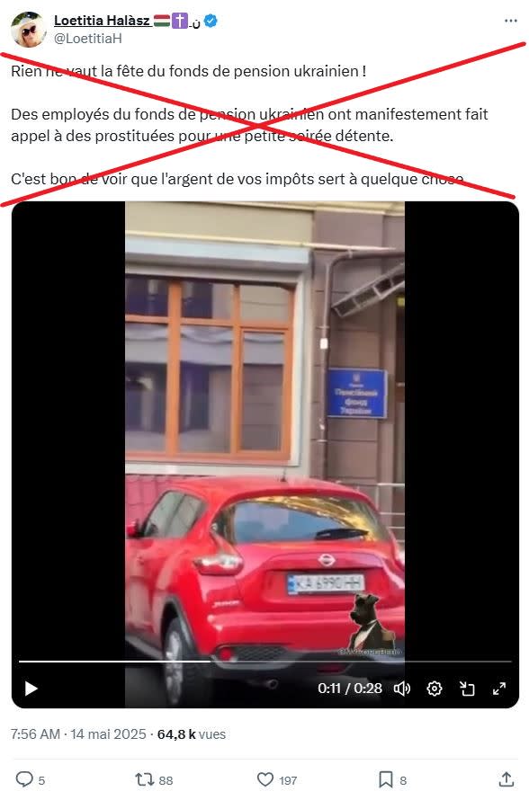 <span>Capture d'écran réalisée sur X le 22 mai 2025. Croix rouge ajoutée par l'AFP.</span>