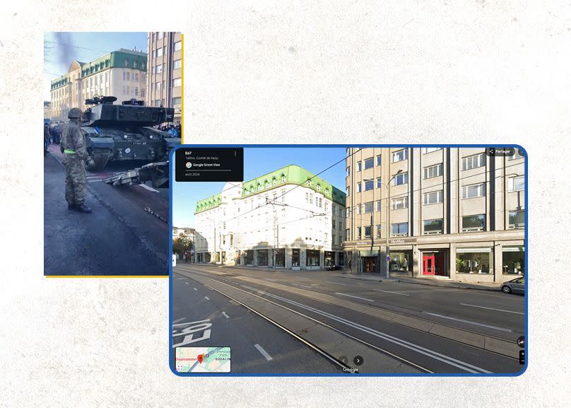 Le site où la vidéo a été filmée dans le centre de Tallinn, selon l'analyse d'EuroVerify