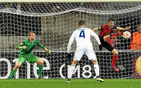 Christophe Kerbrat lors du huitième de finale aller d’Europa League face au Dynamo Kiev, remporté 2-1 par les Guingampais.