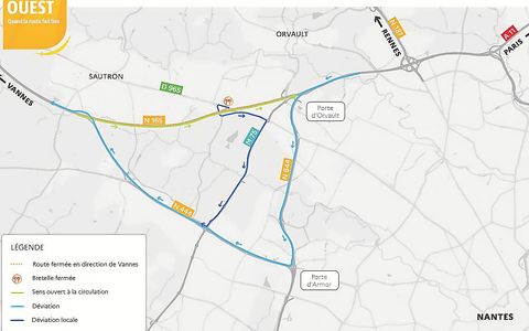 La Diro indique qu’une déviation sera mise en place notamment via la RN444 et le périphérique ouest de Nantes.