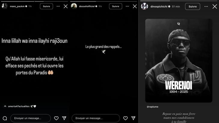 Les hommages sur Instagram de Maes, Dosseh et Dinos après l’annonce de la disparition de Werenoi.