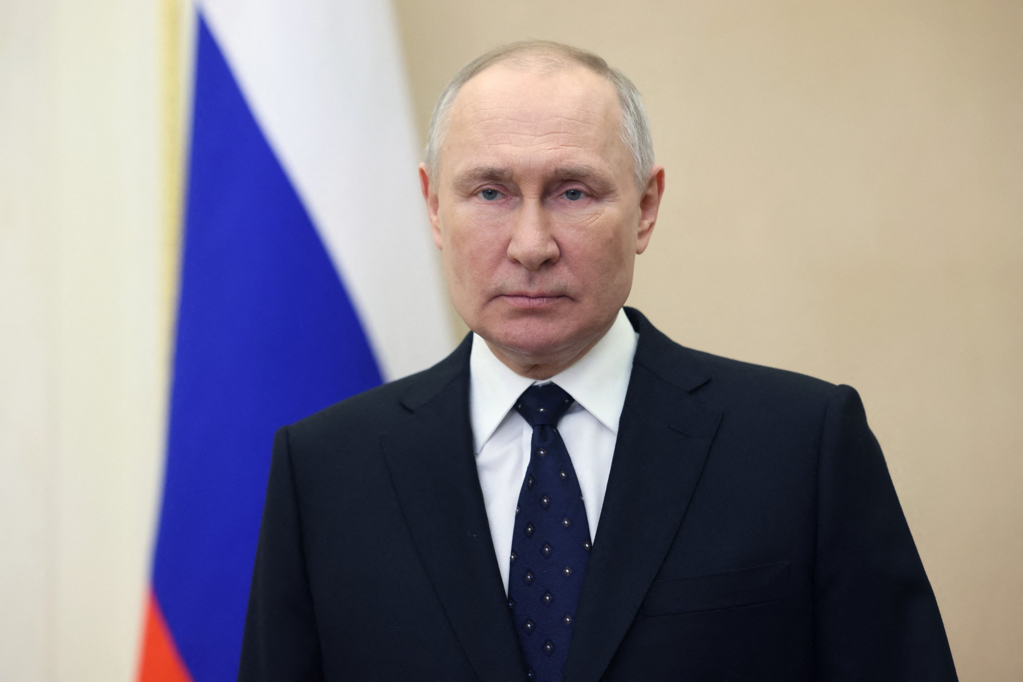 Le président russe Vladimir Poutine prononce un discours par vidéoconférence depuis le Kremlin de Moscou lors de la Journée du défenseur de la patrie, le 23 février 2023. Le président russe Vladimir Poutine prononce un discours par vidéoconférence depuis le Kremlin de Moscou lors de la Journée du défenseur de la patrie, le 23 février 2023.