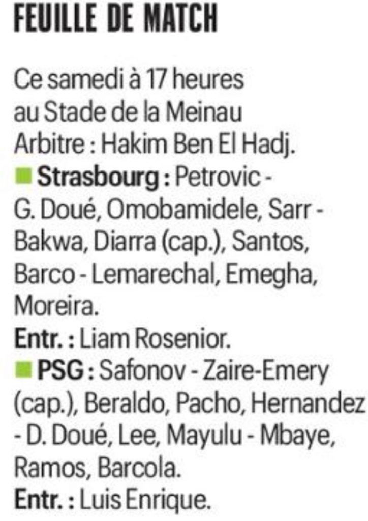 Les compositions probables strasbourg : psg (le parisien)