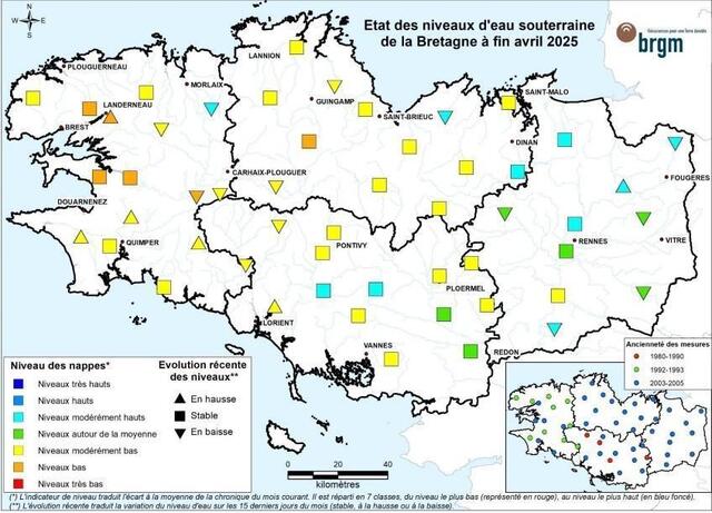 photo l’état des nappes d’eau souterraines en bretagne, mesurées à la fin avril 2025.  ©  brgm