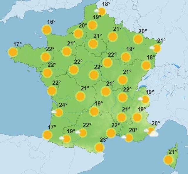 photo les prévisions des températures de vendredi 16 mai 2025.  ©  météo france