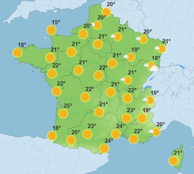 photo les prévisions des températures de samedi 17 mai 2025.  ©  météo france