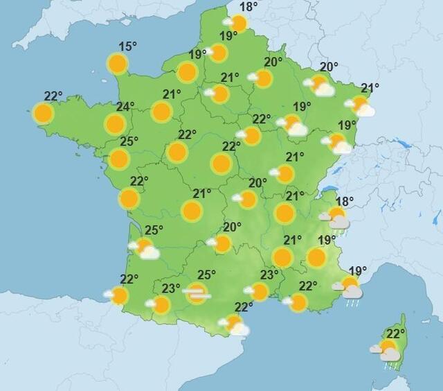 photo les prévisions des températures de dimanche 18 mai 2025.  ©  météo france