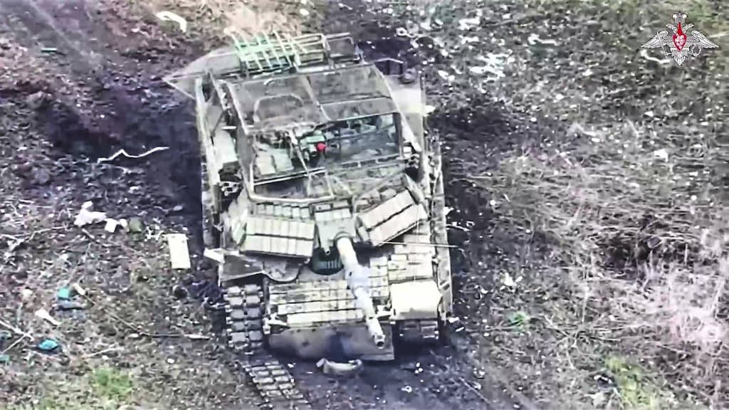 Un char M1 Abrams de l'armée ukrainienne détruit, avril 2025. PHOTO © /AP/SIPA