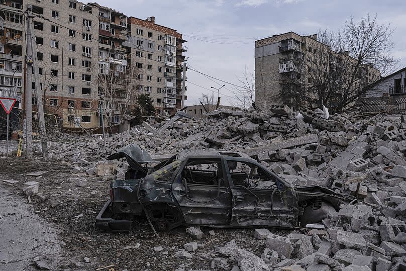  Vue de Pokrovsk, site de violents combats avec les troupes russes, dans la région de Donetsk, le 25 mars 2025.