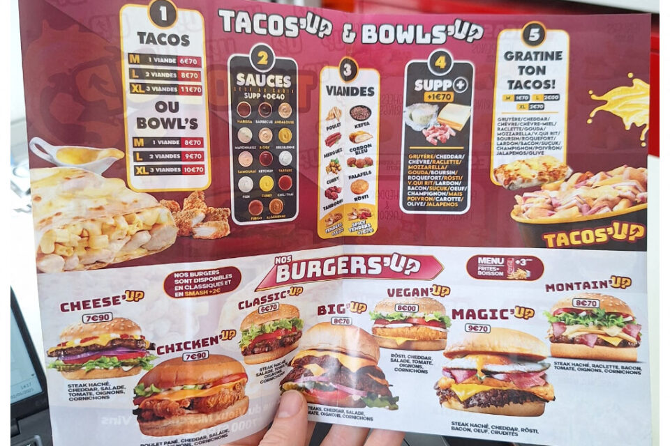 Une partie de la carte du restaurant.
