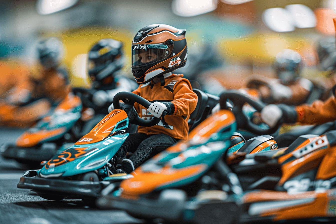 Pilote de karting en équipement orange sur la piste