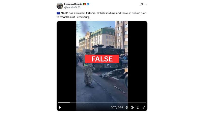 Cette vidéo prétend à tort que l'OTAN se prépare à attaquer la Russie depuis Tallinn
