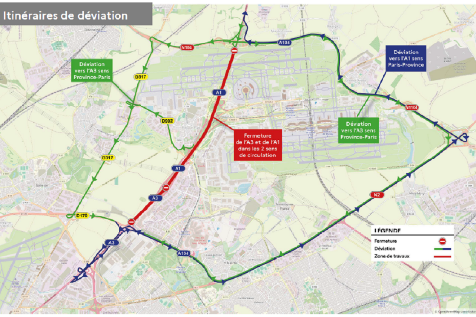 Les autoroutes A1 et A3 seront fermées durant plusieurs nuits en raison des travaux de la ligne 17 du Grand Paris Express. 